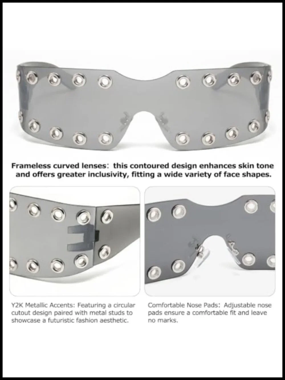 Y2K Rimless Wrap Sunglasses UV400 Shield Shades Rave Sun Glasses